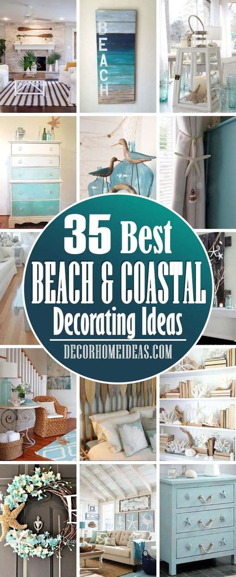 Best Beach And Coastal Decorating Ideas. If dream about beach, sand and ocean breezes, you can enhance the natural beauty of your home with light and airy beach house decor. #decorhomeideas Coastal Home Decorating, Beach Entryway Ideas, Beach House Interior Design Seaside, Beach House Decor On A Budget, Hobby Lobby Beach Decor, Beach Gallery Wall Ideas, Beach Mantle Decor, Living Room Beach Theme, Elegant Beach House Decor