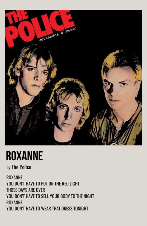 Roxanne Song, Nerd Boy, The Police Band, 80s Songs, Rock Poster Art, Rock Band Posters, Music Poster Ideas, Music Collage, Music Poster Design