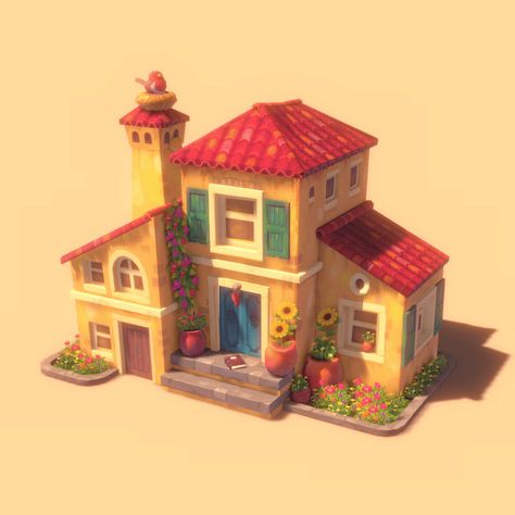 Stylized House, House Concept Art, Lego 3d, City Builder, Character Design Digital Art, Easy Minecraft Houses, House Games, Cartoon House, Isometric Art