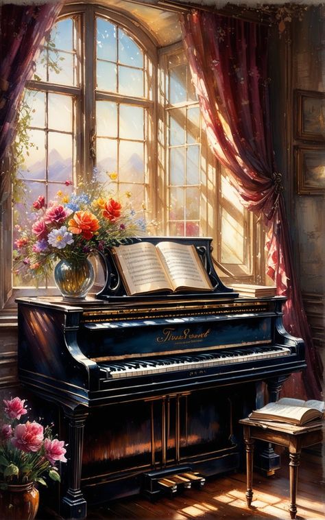 An old piano stands on a window by K. Ingrid - Playground Piano Photography, Piano Pictures, Woman Face Photography, Piano Girl, Old Piano, Piano Art, Piano Studio, Old Pianos, Music Images