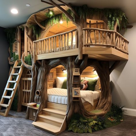 TreeHouse-Inspired Bunk Bed Designs: Childhood Dream Rooms Casa Fantasy, Design Ložnic, Chocolate House, Whimsical Bedroom, House Bunk Bed, Childhood Dream, Bunk Bed Designs, House Bedroom, Dream House Rooms