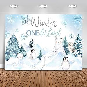 Mocsicka Winter Onederland Backdrop Winter Woodland Arctic Animals Happy 1st Birthday Party Decorations Snowflake Polar Bear Penguin First Birthday Photography Background (7x5ft) Penguin Baby Showers, Outside Baby Showers, Cute Polar Bear, Shower Backdrop, Outdoor Party Decorations, Winter Woodland, Winter Onederland, Baby It's Cold Outside, Baby Shower Backdrop