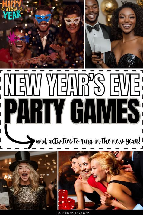 Find 39 easy New Year’s Eve party games and activities for an amazing event. Check out this list of home party game ideas to entertain adults, kids, teens, families, and company! From drinking games for adults to dinner party games, we've got minute-to-win-it challenges, murder mystery games, escape rooms, printable word searches, and interactive games like balloon pop, bingo, and karaoke. These easy NYE games are engaging activities for house parties, seniors, groups, and friends. 20’s Party Games, New Years Game Ideas For Adults, New Year’s Eve Escape Room For Kids, Nye Crafts For Adults, Things To Do At New Years Party, Casino Night Games Diy, New Year’s Eve Balloon Activities, Fun Nye Games For Adults, New Year’s Party Game Ideas