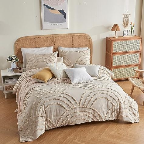 Light Tan Bedding, Tan And Beige Bedroom, Boho Comforter Sets Bohemian Bedding, Boho Twin Bedding, Cream Comforter Bedding, Boho Desert Bedroom, Beige Comforter Bedroom Ideas, King Size Bedding Ideas, Nashville Bedroom