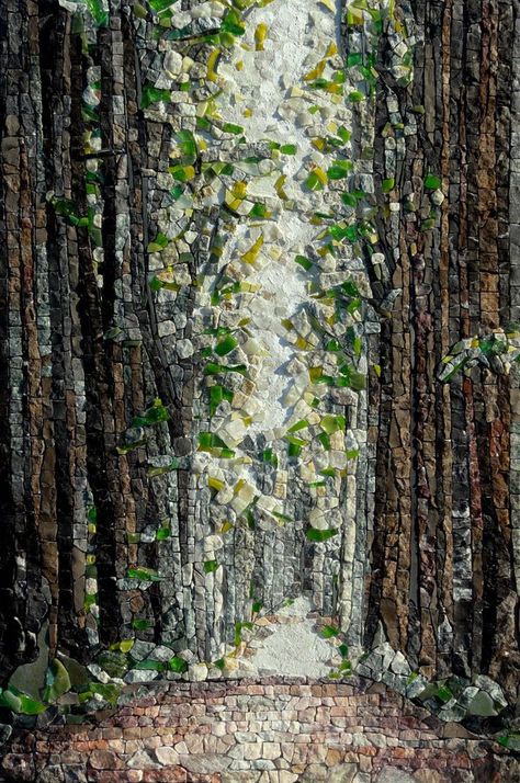 Forest Mosaic, Mosaic Tree Art, Nature Mosaic, Mosaic Trees, Mosaic Tree, Abstract Mosaic Art, Woodland Path, Tree Mosaic, Bead Inspiration