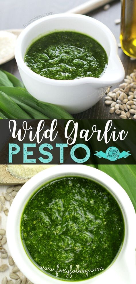 Make this nutty and garlicky Wild Garlic Pesto and use it to make pasta, as a spread to your sandwiches or to add some amazing flavor to your fish, lamb or beef! | www.foxyfolksy.com #FoxyFolksyRecipes #pesto #garlicpesto #sauce Garlic Scape Pesto, Basil Pesto Recipe, Wild Garlic Pesto, Basil Pesto Recipes, Low Histamine, Herb Sauce, Pesto Recipe, Basil Pesto, Garlic Herb