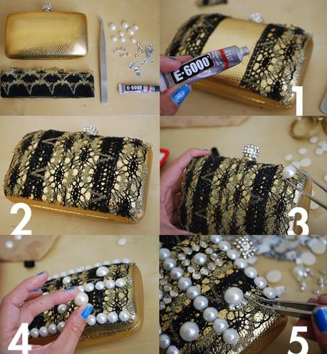 como hacer un bolso caja de fiesta decorado con piedras Diy Sac Pochette, Diy Clutch Bag, Pochette Diy, Clutch Tutorial, Diy Fashion Projects, Sac Diy, Diy Clutch, Embellished Clutch, Diy Handbag