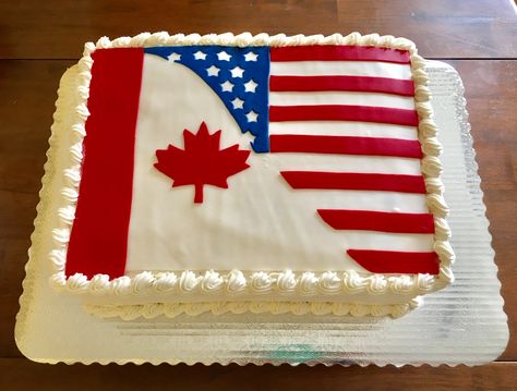 Canadian-American dual citizenship cake Welcome To America Party, Us Citizenship Party Ideas, American Citizenship Party, Citizenship Party Ideas, Canadian Flag Cake, Citizenship Party, Usa Cake, Canadian Party, American Citizenship