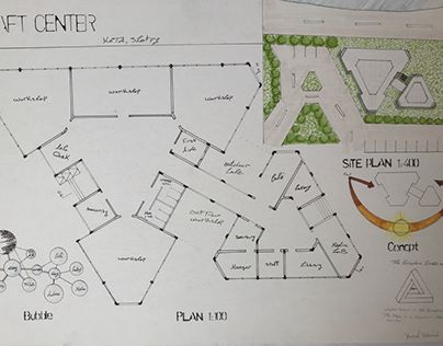 Art Gallery Plan Layout, Art Gallery Architecture Concept, Crafts Center Architecture, Art And Craft Center Architecture, Museum Design Concept, Craft Center Architecture Project, Art Gallery Plan, Art Center Design, Art Gallery Plan Architecture