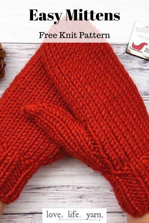 I love the simplicity of these easy knit mittens pattern! So fun and fast to make! #knit #lovelifeyarn #freeknitpattern #freeknit #funknit #easyknit #knitpattern #christmasknit #holidayknit #winterknit #knitmittens #freeknitmittenspattern #knitmittenspattern Easy Mittens Knitting Pattern Free, 2 Needle Mittens Free Pattern, Easy Knit Mittens, Knit Mittens Free Pattern, Knitting Towels, Mittens Free Pattern, Knitting Sock, Mittens Knit, Crochet Baby Mittens