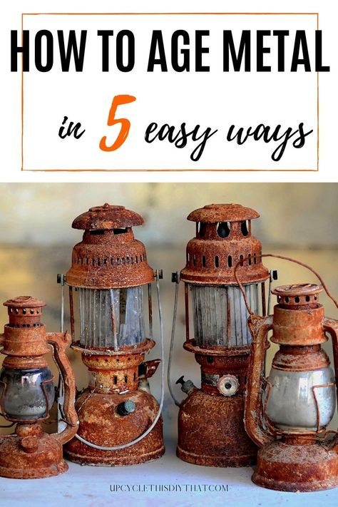 These are fantastic ways for a rustic, weathered look on your metal projects. Find out what you need and how to age metal in 5 easy ways. This will work on any metal surface including aluminum, galvanized metal, copper, and more! It's so much quicker than trying to age them naturally. Let your creativity run wild with these great aging methods that are fast working for instant results! How To Rust Galvanized Metal, How To Make Metal, Faux Rust, Distressing Wood, Patina Metal, Aging Metal, Tin Can Crafts, Are You Bored, Copper Diy