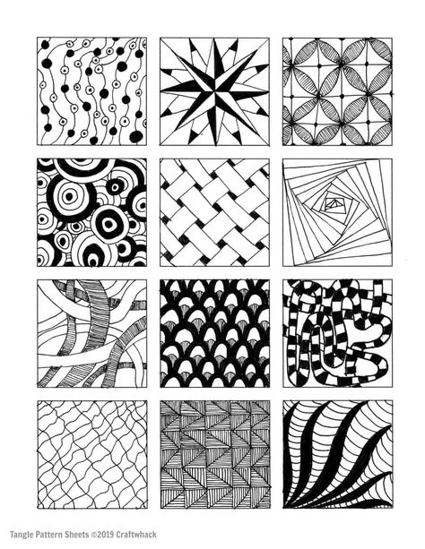 Inspired By Zentangle: Patterns and Starter Pages of 2021 Zantangle Art, Easy Zentangle Patterns, Doodle Art Letters, Doodle Art For Beginners, Arte Doodle, Zen Doodle Patterns, Pattern Worksheet, Zentangle Artwork, Doodle Art Journals