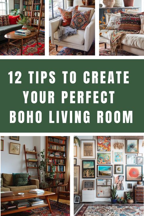 Here are 12 tips to create your perfect boho living room. Embrace eclectic patterns, mix vintage and modern furniture, layer textiles, and add greenery. Use natural materials, incorporate colorful accents, hang macrame and artwork, and include cozy seating. Integrate personal touches, add ambient lighting, and create a relaxed, inviting atmosphere. Modern Bohemian Living Room, Living Room Design Boho, Boho Living Room Inspiration, Bohemian Living Room Decor, Modern Boho Living Room, Stile Boho Chic, Boho Chic Living Room, Bohemian Living Rooms, Boho Living Room Decor