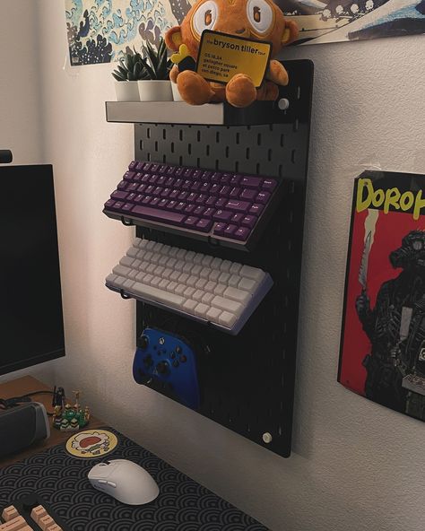 my cozy little corner #setup #keyboards #cozy Pegboard Keyboard, Ikea Pegboard, Petco Park, Bryson Tiller, Peg Board, Keyboard, Desk, Pins, Quick Saves