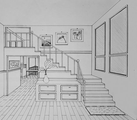 House Design Drawing Interior, Inside House Drawing Sketches, Rooms To Draw, Interior Drawing Perspective, House Interior Design Drawing, Interior Design Drawings For Beginners, How To Draw Interior Design Sketches, Architecture Beginner, Interior Design Sketches Perspective