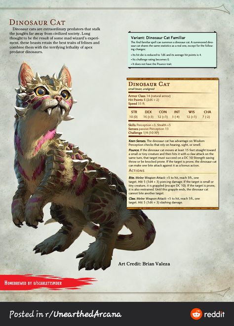 Cat Dungeons And Dragons, Dinosaur Cat Drawing, Dnd Cat Familiar, Find Familiar Dnd, D&d Animals, D&d Familiars, Dungeons And Dragons Creatures, How To Summon A Familiar, Dnd Familiar Homebrew