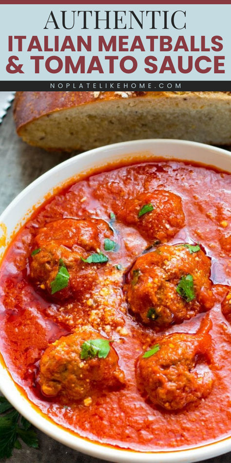 Out of simple weeknight dinner ideas? This Authentic Italian Meatballs and Tomato Sauce makes a delicious weeknight dinner recipe for the family. Save this pin for later! Meatball Recipes Sauce, Homemade Sauce And Meatballs, Best Italian Meatballs Homemade, Authentic Tomato Sauce, Authentic Italian Meatballs Homemade, Italian Meat Sauce Authentic, Italian Meatball Sauce, Italian Meatballs Recipe Authentic, Meatball Recipes Italian