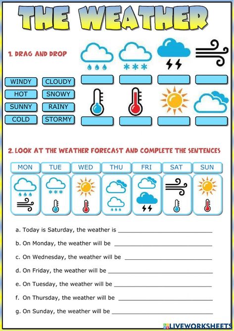 Weather Esl, Weather In English, Weather For Kids, Weather Activities For Kids, Teaching Weather, Seasons Worksheets, Weather Worksheets, Weather Vocabulary, English Learning Books