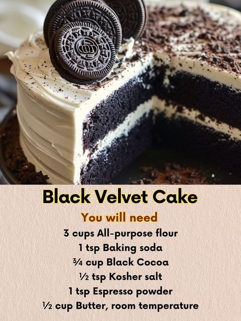 Recipes Gourmand Pantry Black Velvet Cake Recipe, Oreo Cream Cheese Frosting, Black Velvet Cake, Oreo Cream Cheese, Black Velvet Cakes, Black Cocoa, Oreo Cream, Velvet Cake, Cheese Frosting