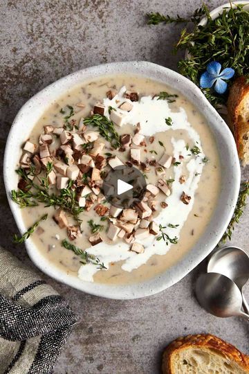 338K views · 359 reactions | Creamy Mushroom Soup | Creamy Mushroom Soup | By Food Dolls | This mushroom soup is so creamy
and oh so comforting. You're going to add this on your
weekly rotation because it's just that good. We sauteed our
onion with our garlic fresh thyme and then we added our
flour which makes it nice and thick. And we're going to dice
the mushrooms. Add that in but you can slice them if you
prefer. And then add some broth, salt, pepper, and that's
all you have to do. Just a little cream to go along. Yes. Soup Creamy, Food Dolls, Creamy Mushroom Soup, Creamy Mushrooms, Fresh Thyme, Mushroom Soup, Creamed Mushrooms, Nutrition Recipes, Soups And Stews