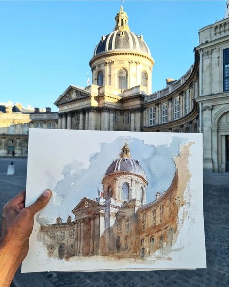 Domed Building, Aquarelle Painting, Travel Art Kit, Art Tutorials Watercolor, Watercolor Architecture, Architecture Drawing Art, Everyday Art, Art Tools Drawing, Architectural Sketch