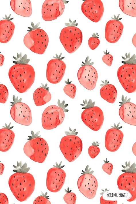 Strawberry Watercolor, Lockscreen Iphone, Room Vibes, Strawberry Pattern, Pattern Design Inspiration, Fruit Wallpaper, Spring Wallpaper, For Wallpaper, Fruit Pattern