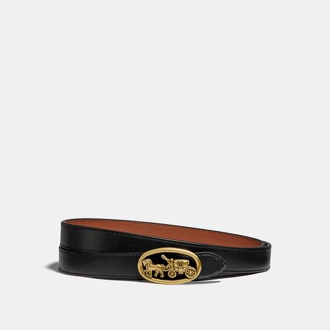 COACH COACH HORSE AND CARRIAGE BUCKLE REVERSIBLE BELT, 20MM - WOMEN'S. #coach #bags #leather Coach Belt Outfit, Horse And Carriage, Women Crafts, Coach Belt, One Logo, Horse Carriage, Reversible Belt, Monogrammed Items, Belt Size