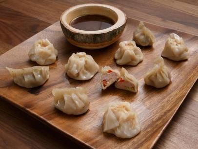 Shrimp Shumai and Pork Pot Stickers with Dipping Sauce Recipe | Anne Burrell | Food Network Dipping Sauce For Shrimp, Shrimp Shumai, Sauce For Shrimp, Pork Pot Stickers, Vegan Holiday Cookies, Pork Pot, Custard Cake Recipes, Dip Sauce, Easy Potato Salad