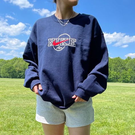 Crews/Hoodies – Rags Revived Navy Crewneck Outfit, Crewneck Outfit, Navy Blue Crewneck, Navy Crewneck, White Crewneck Sweatshirt, Cute Nike Outfits, Navy Blue T Shirt, College Shirts, White Crewneck