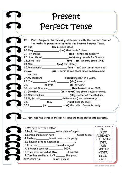 Present Perfect Tense Exercises, Simple Present Tense Worksheets, Tense Worksheet, Present Perfect Tense, Tenses Exercises, Materi Bahasa Inggris, English Grammar Exercises, Esl Printables, Simple Present Tense