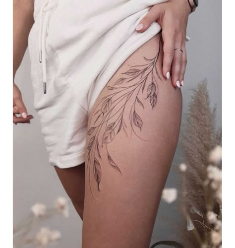 Side Thigh Tattoos Women, Upper Leg Tattoos, Side Hip Tattoos, Upper Thigh Tattoos, Hip Tattoo Designs, Side Thigh Tattoos, Wrap Around Tattoo, Floral Thigh Tattoos, Hip Thigh Tattoos