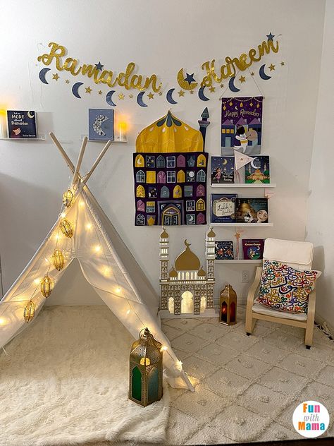 Ramadan Decorations Ideas For Kids How To Decorate For Ramadan, Ramadan Ideas Decorations, Ramadan Corner Ideas, Ramadan Kareem Decoration Diy, Ramadan Decorations Ideas Living Rooms, Ramadan Ideas For Kids, Ramadan Corner Decoration, Ramdan Decore Ideas, Ramadhan Decor Ideas