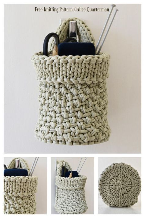 Hanging Wall Basket Free Knitting Pattern - Knitting Pattern Knitted Laundry Basket, Knit Hanging Basket Pattern Free, Knit Hanging Basket, Knitted Hanging Basket Patterns, Easy Knitted Basket Free Pattern, Knitted Hanging Basket, Knitted Storage Baskets Free Pattern, Knitted Basket Patterns Free, Hanging Wall Basket Ideas