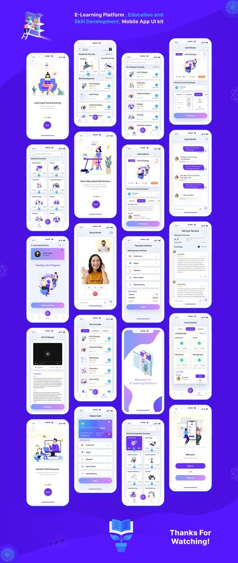 E-Learning Education App , Online Study Mobile App UI Kit Online Learning Platform Mobile App UI Kit Ready to Use Quiz App Ui Design, Home Page Ui Design Mobile App, Quiz App Ui, E-learning Design, School App, Student Apps, Education Apps, Education Application, Ux Design Mobile