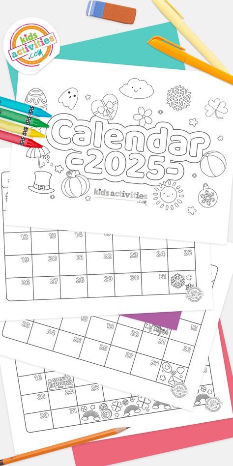 Get ready for the new year 2025 with our free printable calendar for kids 2024! Grab your crayons and make it colorful on your own way. Calendar 2025 Free Printable, 2025 Calendar Printable Free, Handprint Calendar, Quarterly Calendar, Calendar Worksheets, Calendar For Kids, Coloring Calendar, Free Printable Calendar, Kids Calendar