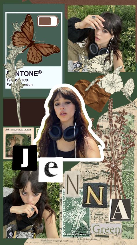 Jenna Ortega Wallpaper Iphone Aesthetic, Jenna Ortega Wallpaper Collage, Jenna Ortega Green, Jenna Ortega Collage, Jenna Ortega Wallpaper Iphone, Wednesday Collage, Jenna Ortega Wallpaper, Famous Wallpaper, Dark Green Wallpaper