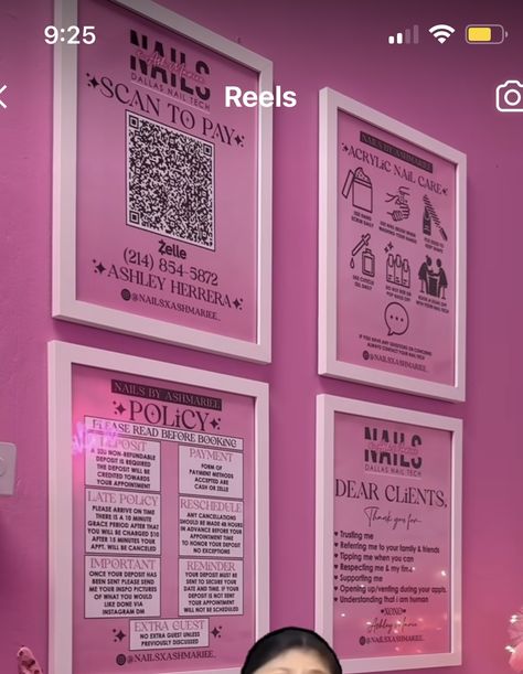 Nail Salon In Bedroom, Aesthetic Nail Tech Room, Vision Board Ideas Nail Tech, Nail Tech State Board, Nail Tech Signs, Retro Nail Room, Nail Tech Specials Ideas, Nail Tech Username Ideas Instagram, Nail Tech Studio Decor