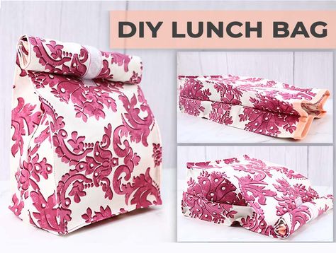 Lunch Bag Tutorials, Fabric Lunch Bag, Lunch Bags Pattern, Diy Lunch Bag, Diy Lunch, Drawstring Bag Tutorials, Fabric Basket Tutorial, Reusable Lunch Bags, Bag Pattern Free