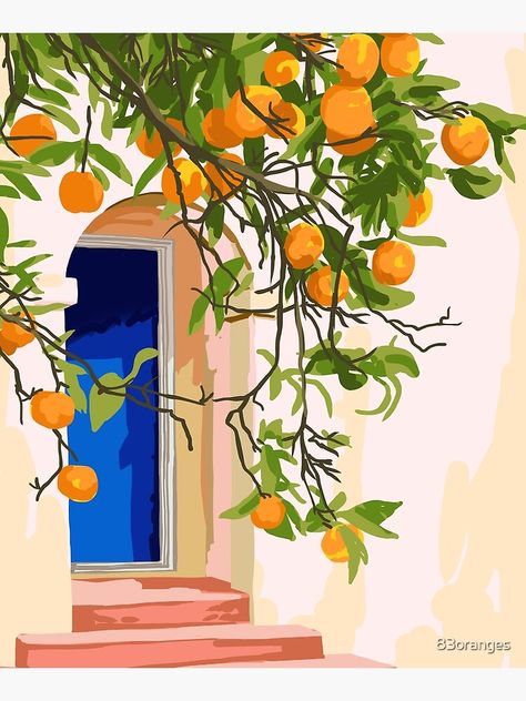 Orange Architecture, Greece Painting, Travel Morocco, Heart Art Print, Building Art, Orange Tree, Orange Art, Art And Illustration, Painting Illustration