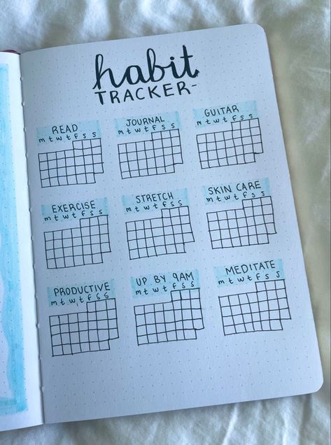 Habit Tracker Notebook, 2024 Goal Tracker, Bujo Monthly Habit Tracker, Yearly Habit Tracker Bullet Journal, Habit Tracker Page Ideas, Habit Trackers Ideas, Bullet Journal Hobby Tracker, 2024 Dot Journal, 2024 Habit Tracker