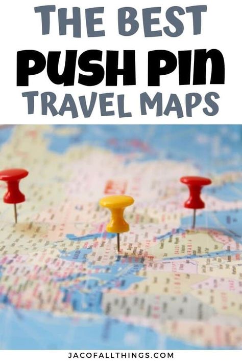 If you are looking for a way to track travel, you need to check out these super cute push pin travel maps! These world maps are perfect for showcasing your past and future travel plans and will look amazing in your home. #travel #tracktravel Travel Maps With Pins, Travel Map Ideas, Scrapbook Doodles, Family Travel Map, Diy Push Pins, Map With Pins, Push Pin Travel Map, Map Pins, Travel Map Pins