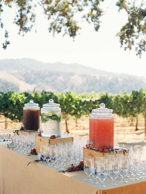 Wedding Drink Table, Afternoon Wedding, Drink Bar, Santa Ynez, Welcome Drink, Wedding Drink, Brunch Wedding, Martha Stewart Weddings, Drink Table