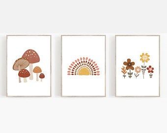 Baby shower mushroom | Etsy Earthy Prints, Forest Baby Rooms, Mushroom Nursery, Boho Nursery Art, Adventure Nursery Decor, Design Shapes, Nursery Artwork, Flower Arch, Nursery Art Girl