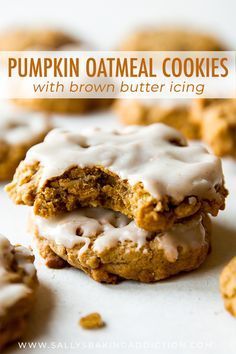 Browned Butter Pumpkin Oatmeal Cookies, Recipes That Use Pumpkin Butter, Oatmeal Pumpkin Cookies, Cookies With Icing, Easy Thanksgiving Dessert Recipes, Fall Cookie Recipes, Pumpkin Oatmeal Cookies, Thanksgiving Desserts Easy, Butter Icing