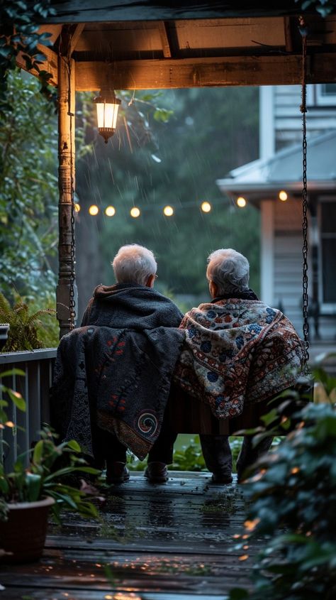 Cozy Rainy Evening: Two elderly individuals wrapped in a blanket on a porch, enjoying a quiet rainy evening together. #elderly #blanket #porch #rain #evening #aiart #aiphoto #stockcake ⬇️ Download and 📝 Prompt 👉 https://ayr.app/l/yJCz Rainy Day Relaxing, Rainy Porch, Rain Evening, Cozy Rain, Rainy Day Pictures, Rain Video, Healing Place, Wrapped In A Blanket, Irish Interiors