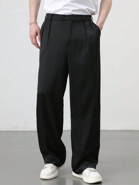 ￼ ￼ ￼ ￼ ￼ Korean Pants, Black Korean, Black Pants Men, Black Pants Casual, Grey Trousers, Mens Dress Pants, Baggy Pant, Women Pants Casual, Black Suits