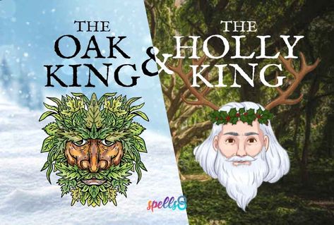 The Winter Solstice approaches and we are getting ready to celebrate Yule. It’s a good opportunity to retell the legend of the Oak King and the Holly King, personifications of winter and summer in various traditions. This is how the story goes: Long ago, our land was ruled by two Kings, who were brothers. The younger brother wore oak leaves as a crown, and was known as the Oak King. The older brother wore holly leaves as a crown, and was known as the Holly King... The Oak King, Oak King And Holly King Story, The Oak King And The Holly King, Oak And Holly King, Pagan Astethic, Holly King Oak King, Oak King And Holly King, Litha Symbols, Yule Crown