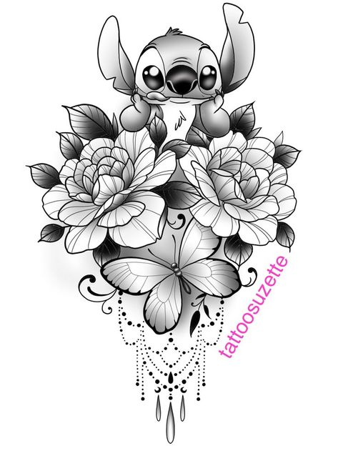 stitch floral tattoo design | Disney stitch tattoo, Floral tattoo design, Cute tattoos Disney Stitch Tattoo, Lilo And Stitch Tattoo, Disney Sleeve Tattoos, Stitch Tattoo, Dope Tattoos For Women, Floral Tattoo Design, Tattoo Style Drawings, Tattoo Design Book, Cartoon Tattoos