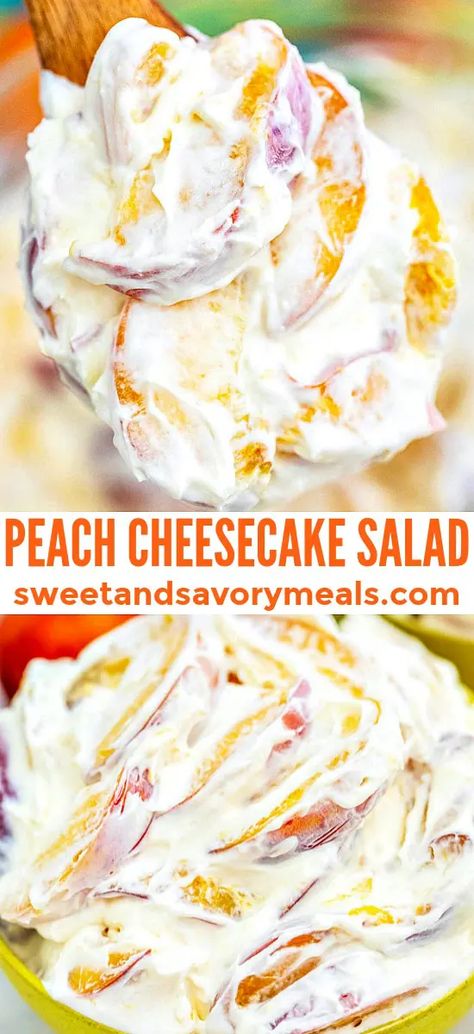 Cheesecake Peach, Fluff Salad Recipes, Cheesecake Salad, Peach Cheesecake, Peach Dessert Recipes, Fruit Salad Easy, Fluff Recipe, Fluff Desserts, Jello Desserts