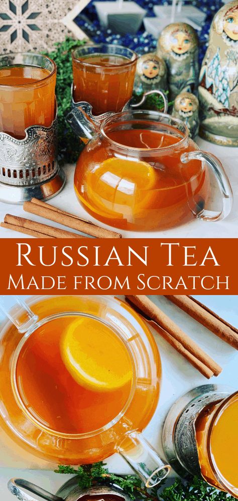 Russian Tea Recipe (Video) Tea With Orange Slices, Constant Comment Tea, How To Make Russian Tea, Hot Tea Recipes Winter, Russian Tea Party, Constant Comment Tea Recipes, Easy Tea Recipes, Russian Spiced Tea Recipe, Black Tea Recipe Drinks